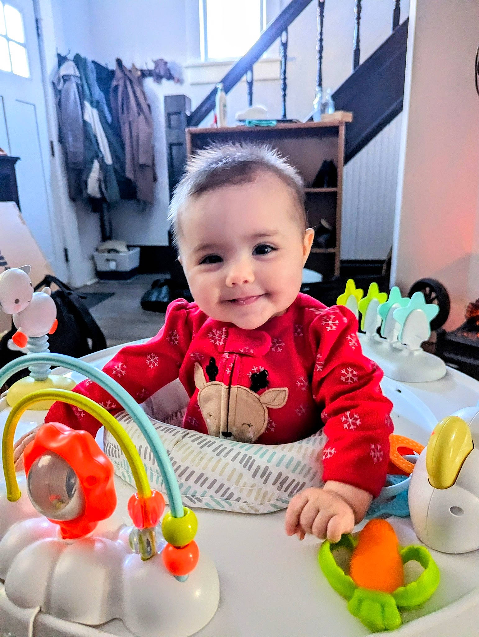 Lily joined the competition — help win amazing prizes! baby, baby_playing_with_toys, baby_products, baby_toddler_clothing, baby_toys, child, facial_expression, fun, happy, joy, orange, person, play, room, sitting, skin, smile, snapshot, stuffed_toy, toddler