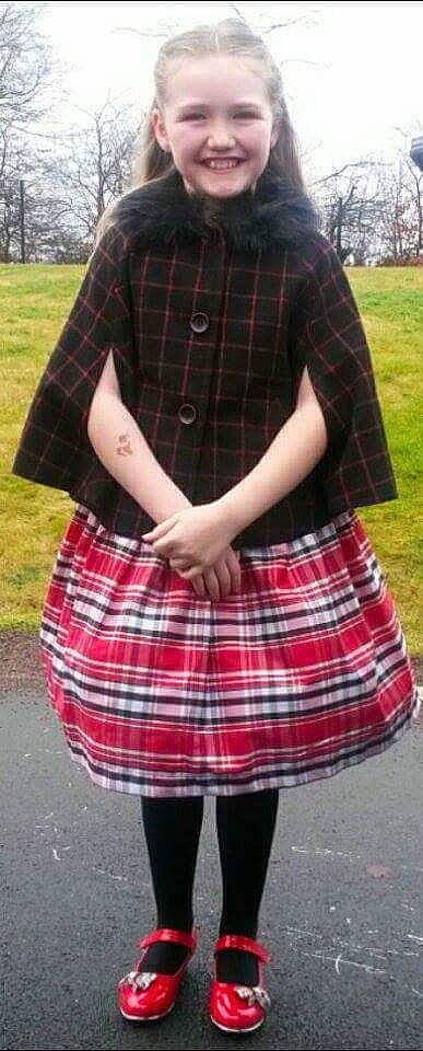 Krystal joined the competition — help win amazing prizes! clothing, design, joy, kilt, pattern, plaid, tartan, toddler