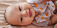 Beatrice joined the competition — help win amazing prizes! baby, infant, smile, onesie, orange_pattern, blanket, soft_texture, cute, lying_down, face, child, happy, skin, young, adorable, closeup, person, head, eyes, mouth