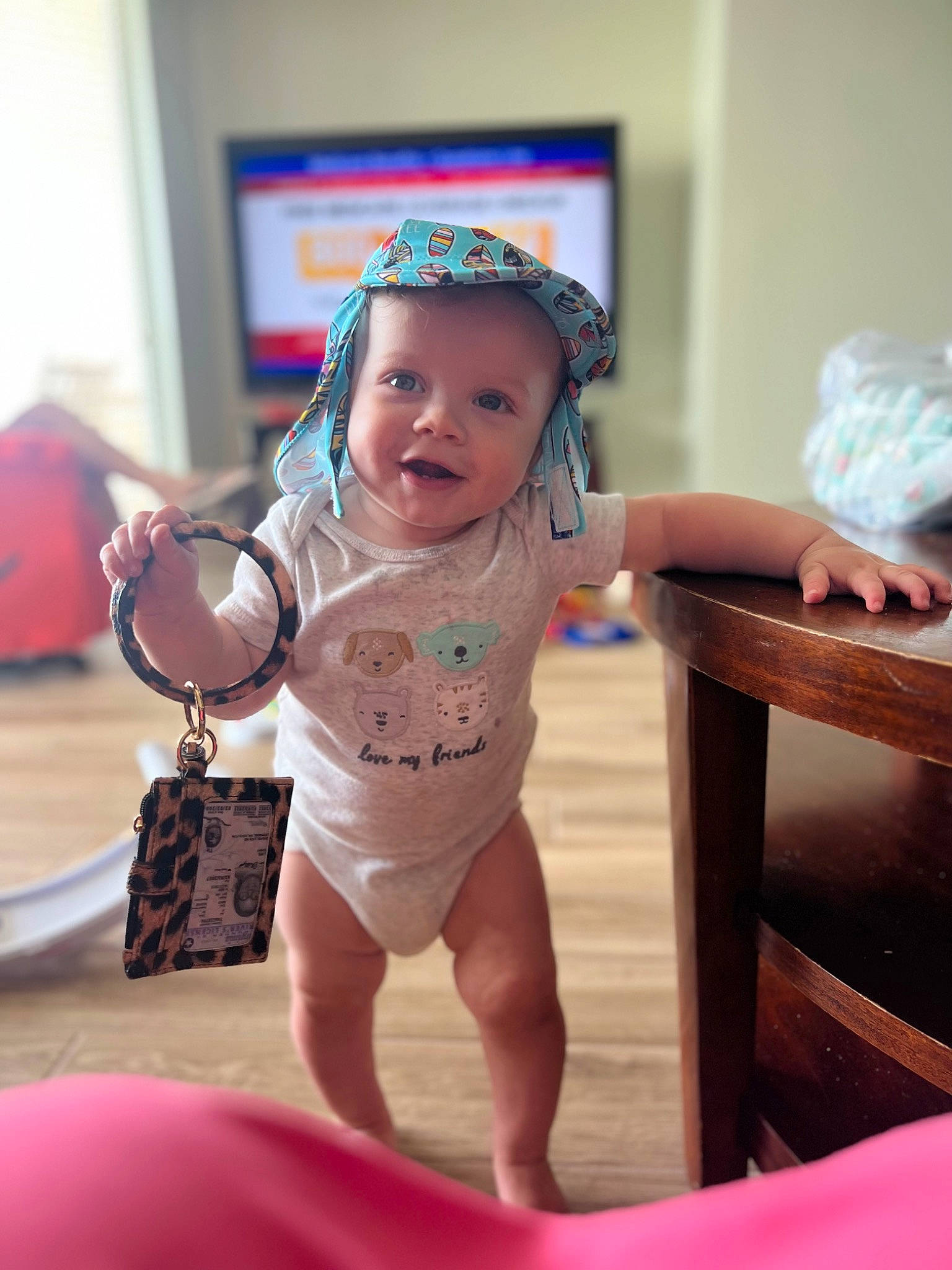 Waylon joined the competition — help win amazing prizes! baby, baby_toddler_clothing, beauty, child, event, fun, happy, headwear, leisure, party_supply, person, picture_frame, pink, room, shorts, sitting, skin, smile, standing, table