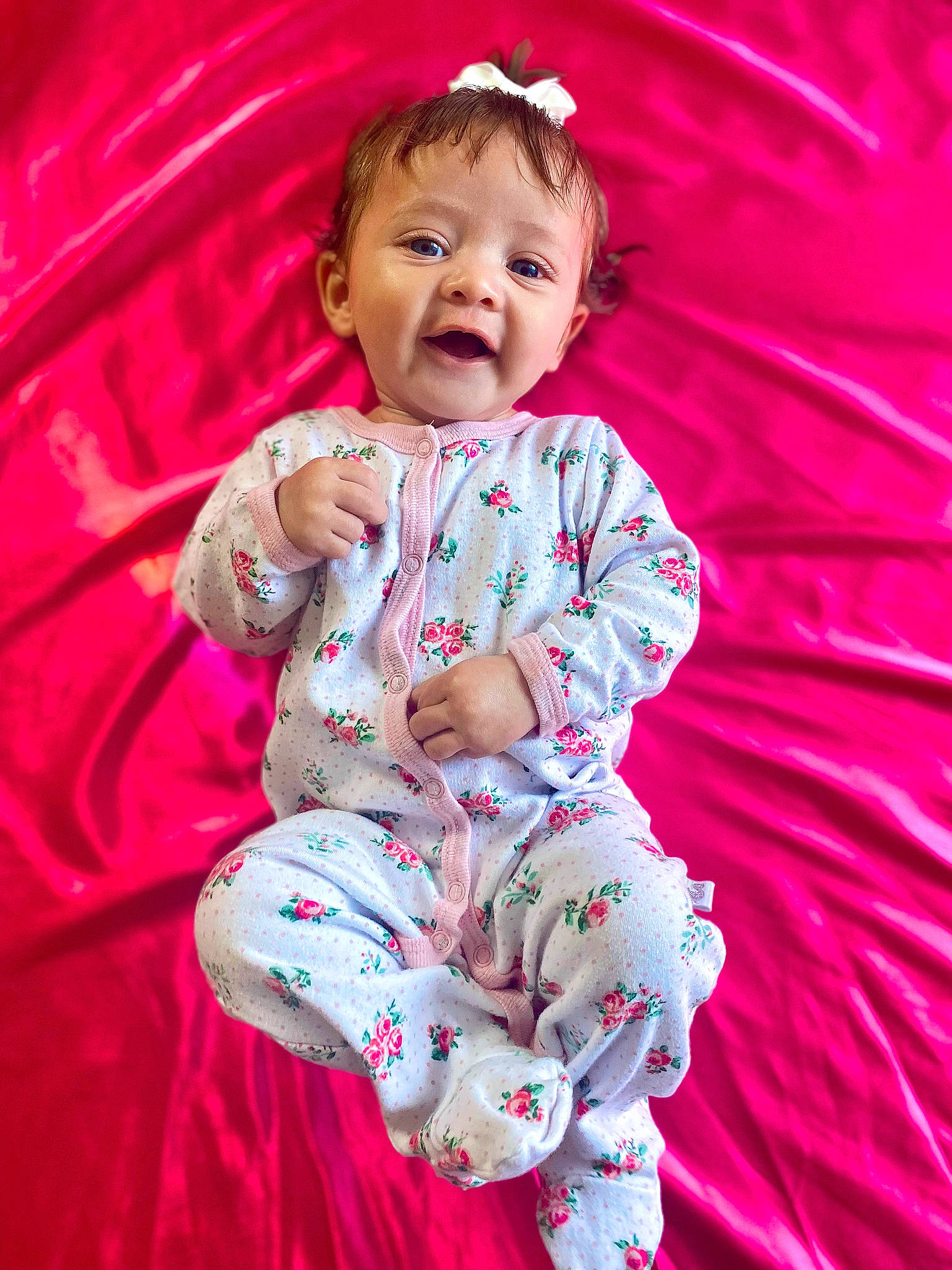 Lillianna joined the competition — help win amazing prizes! baby, baby_toddler_clothing, child, eye, facial_expression, fun, grass, happy, leisure, magenta, pattern, person, pink, purple, recreation, skin, sleeve, smile, t_shirt, textile