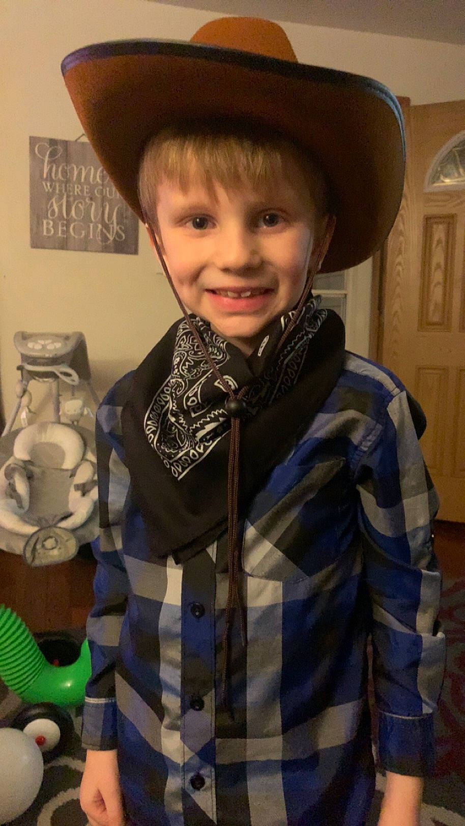 Cayden is registered to the contest to win money with this photo: child, costume_hat, cowboy_hat, electric_blue, face, fashion_accessory, fashion_design, fedora, formal_wear, fun, happy, hat, headgear, joy, pattern, person, personal_protective_equipment, picture_frame, scarf, sleeve