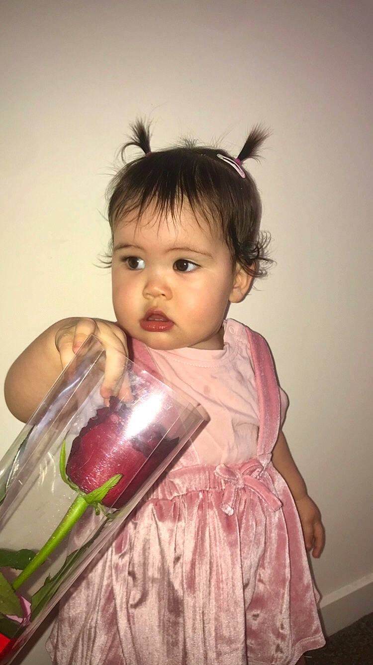 Kaylani joined the competition — help win amazing prizes! baby, baby_toddler_clothing, cheek, child, day_dress, dress, drinking, drinkware, eyelash, flash_photography, fruit, happy, iris, lip, neck, nose, person, pink, skin, tableware