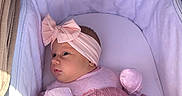 Ocean joined the competition — help win amazing prizes! baby, bassinet, blanket, bow, canopy, cozy, cute, fabric, face, headband, indoors, infant, mittens, newborn, pink, portrait, resting, sleepwear, soft, stroller