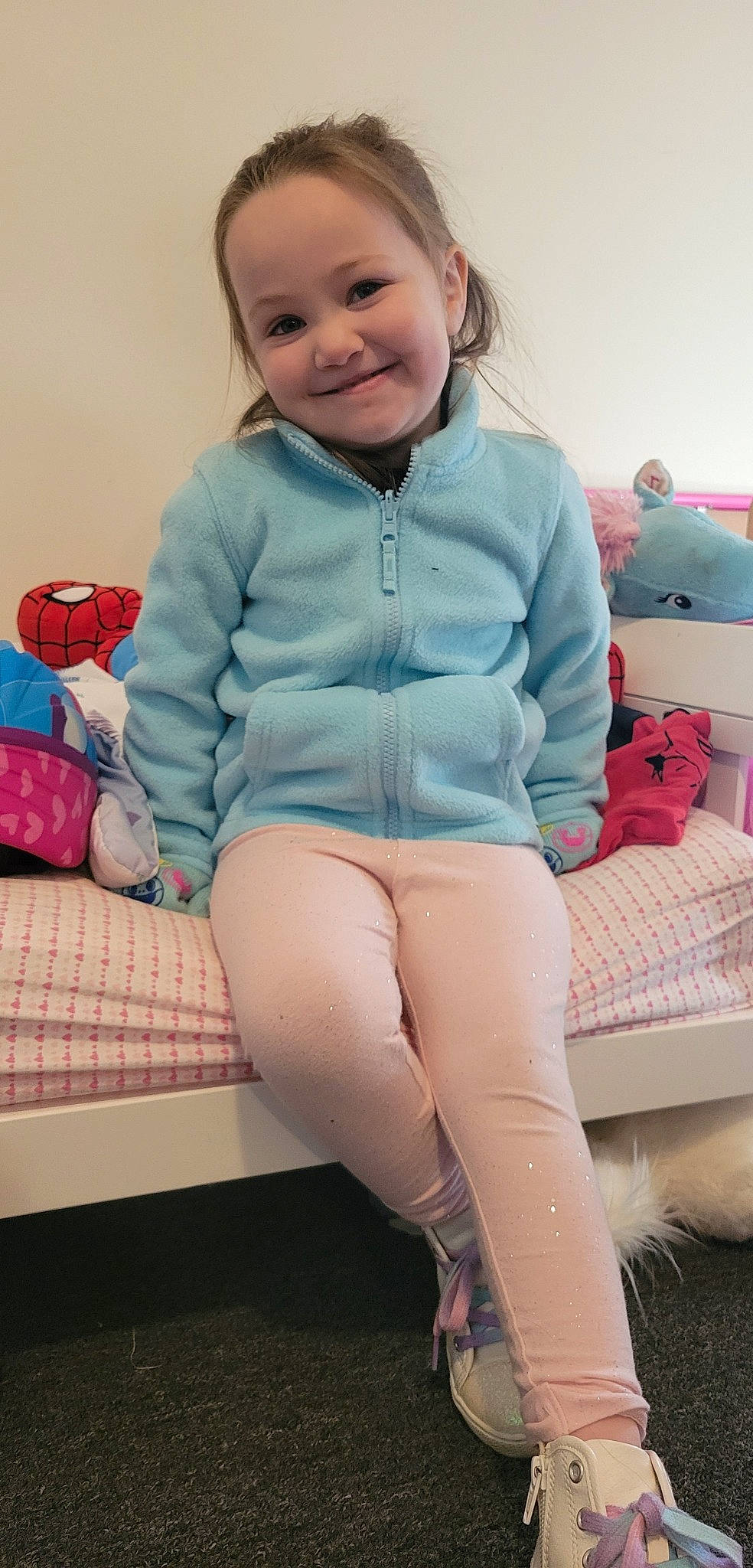 Guinevere joined the competition — help win amazing prizes! baby_toddler_clothing, child, comfort, denim, electric_blue, face, happy, human_leg, joy, knee, lip, magenta, person, pink, shoulder, sitting, skin, sleeve, smile, thigh