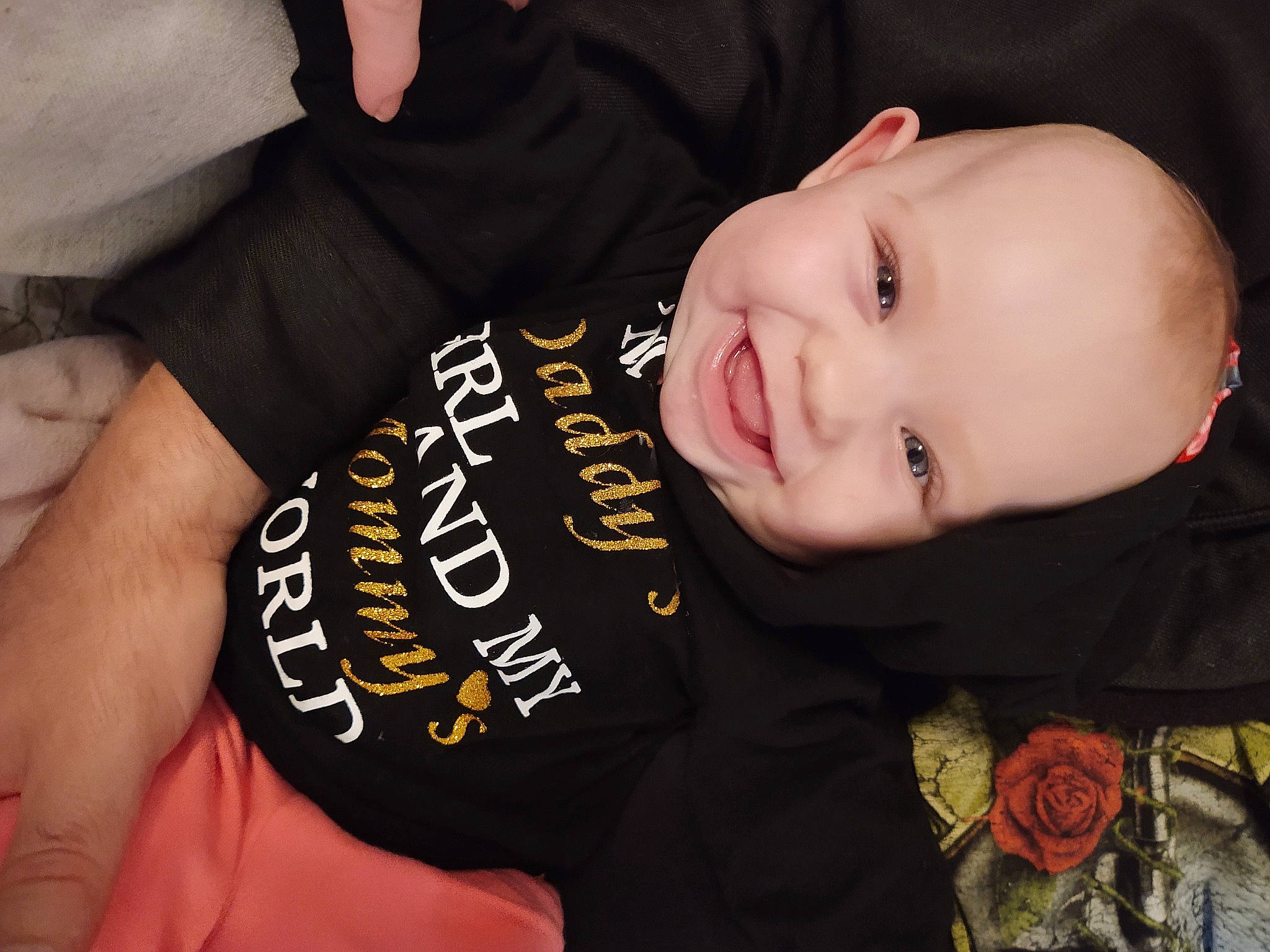 Camille joined the competition — help win amazing prizes! baby, baby_laughing, baby_toddler_clothing, cheek, chin, cool, elbow, eye, finger, flash_photography, font, happy, human_body, joy, lip, person, sleeve, smile, t_shirt, thumb