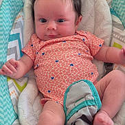 Abigail joined the competition — help win amazing prizes! baby, infant, onesie, baby_seat, patterned, orange_clothing, blue_hearts, cute, chubby_cheeks, curious_eyes, indoor, soft_fabric, comfort, child, newborn, small_hands, legs, head, relaxed, portrait