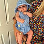 Amber joined the competition — help win amazing prizes! baby, child, person, blue_gingham, sun_hat, floral_dress, door, indoor, skin, hand, arm, leg, face, expression, holding, nail_polish, bracelet, watch, cute, infant