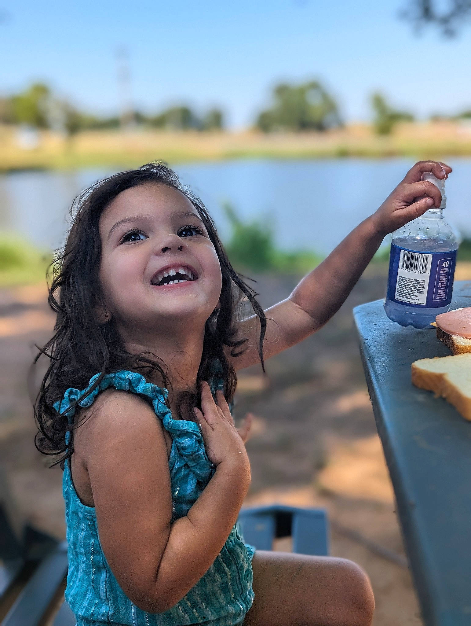 Lorelei joined the competition — help win amazing prizes! beauty, bottle, child, drink, electric_blue, event, flash_photography, fun, grass, happy, joy, lake, leisure, person, recreation, skin, sky, smile, summer, toddler