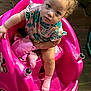 toddler, child, pink, toy_car, plush_toy, sitting, curly_hair, indoor, floor, sock, clothing, looking_up, cute, playtime, person, baby, seat, expression, colorful, wooden_floor