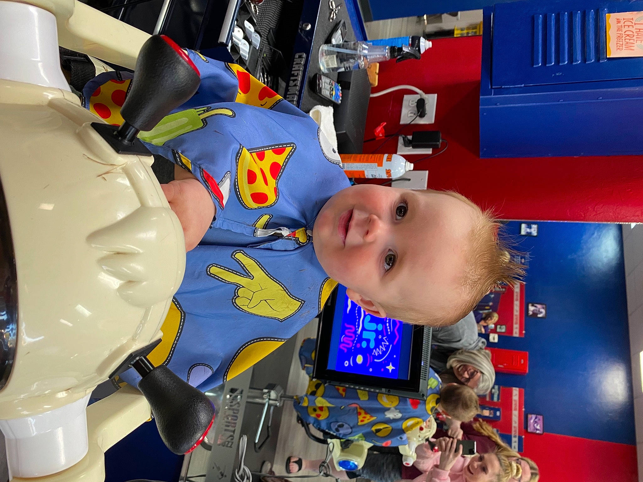 Kaedon joined the competition — help win amazing prizes! automotive_design, automotive_tire, baby, blue, electric_blue, engineering, fun, joy, leisure, machine, motor_vehicle, person, product, recreation, smile, space, t_shirt, technology, tire, toddler