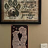 dog, pet, animal, portrait, wall_art, framed_picture, decorative_sign, paw_prints, memorial, farewell, sentimental, home_decor, indoor, wall, wood_frame, typography, lettering, light_switch, beige_wall, photograph