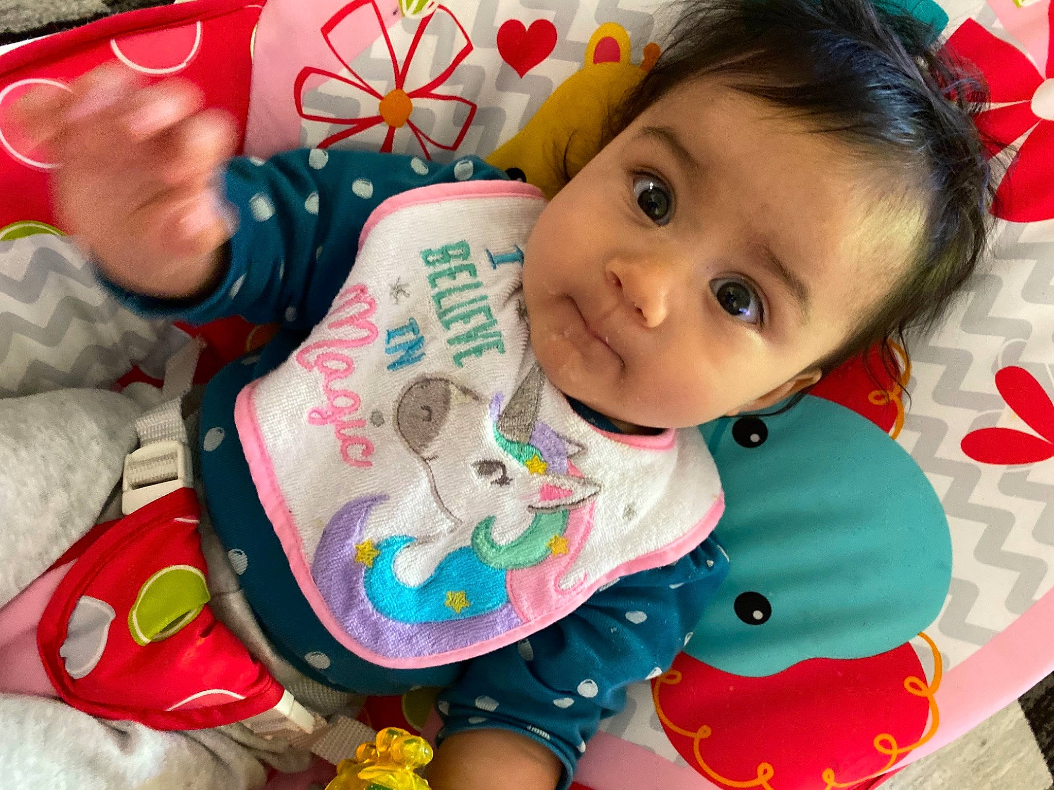 Romina joined the competition — help win amazing prizes! baby, baby_toddler_clothing, beauty, bib, cheek, child, eyelash, facial_expression, fun, hair, happy, mouth, nose, person, pink, product, skin, sleeve, textile, toddler