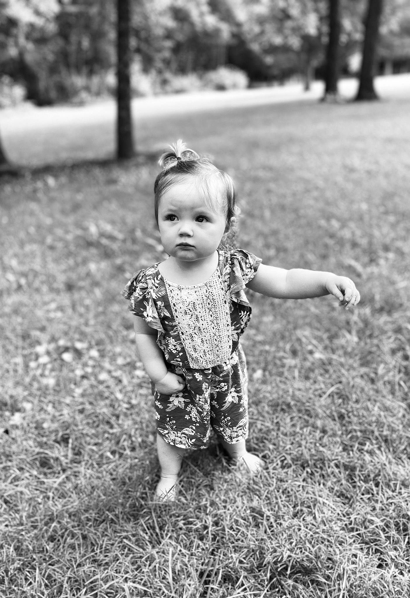 Sawyer joined the competition — help win amazing prizes! baby_toddler_clothing, black_and_white, facial_expression, flash_photography, fun, gesture, grass, happy, mammal, people, people_in_nature, person, photograph, plant, standing, style, summer, sunlight, toddler, tree