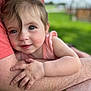 baby, child, face, arms, skin, hair, outdoor, greenery, person, holding, hug, closeup, portrait, infant, cute, smile, toddler, human, warmth, comfort