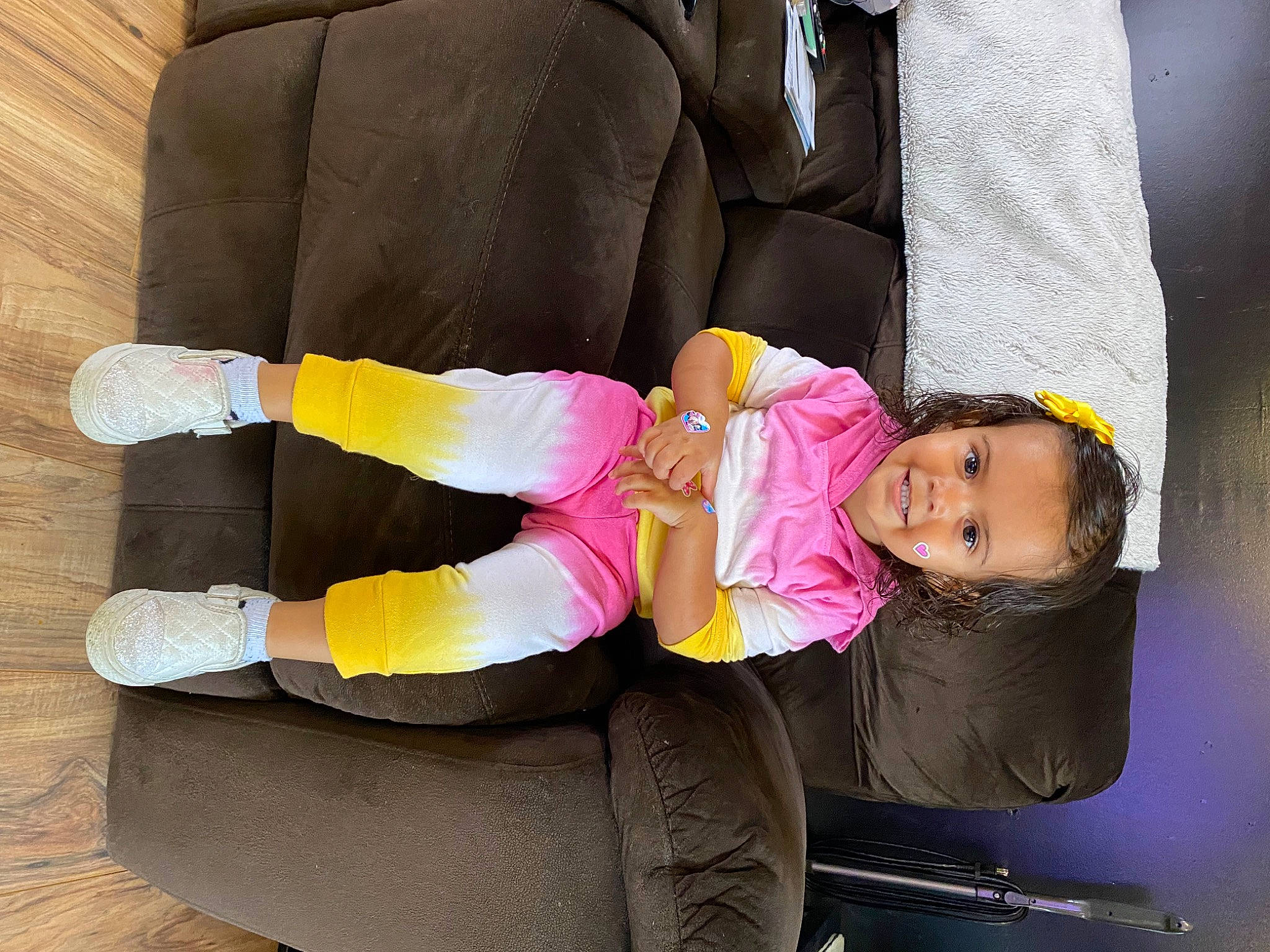 Nalaiyah joined the competition — help win amazing prizes! baby, baby_products, baby_toddler_clothing, child, comfort, facial_expression, fun, hand, human_body, jacket, joy, knee, leg, leisure, magenta, person, plant, sitting, smile, sock
