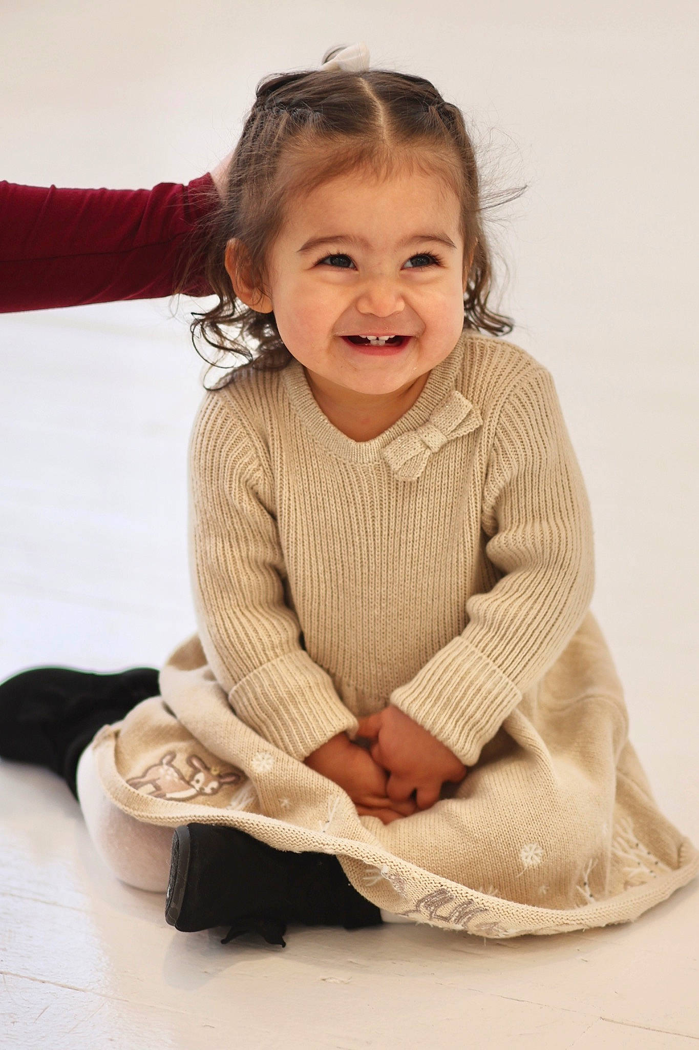 Kiana joined the competition — help win amazing prizes! baby_toddler_clothing, cheek, clothing, dress, face, flooring, hair, happy, human_body, joint, joy, knee, neck, outerwear, person, shoulder, skin, sleeve, smile, standing