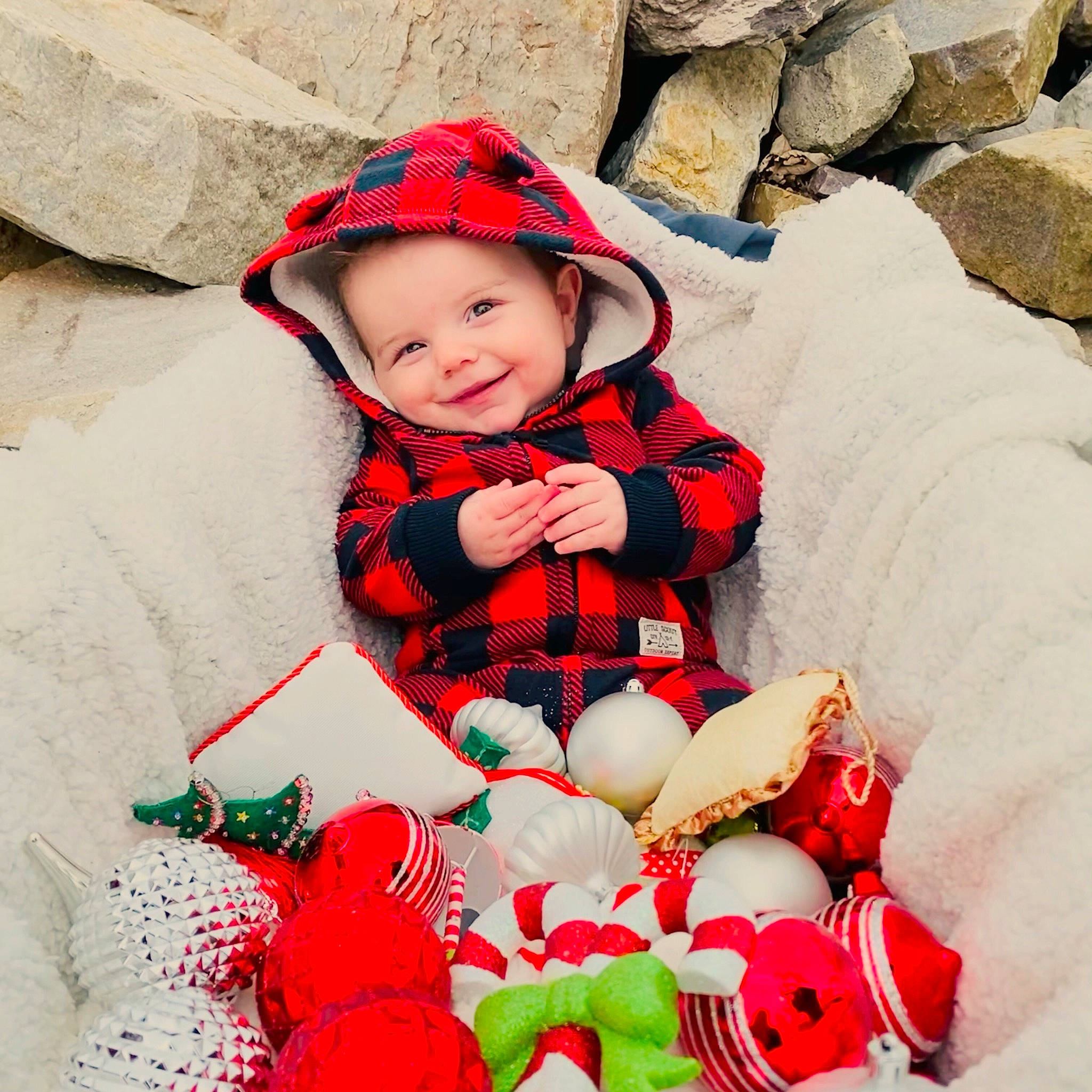 Gavin joined the competition — help win amazing prizes! baby, baby_toddler_clothing, carmine, cheek, child, christmas, comfort, headgear, headwear, holiday, hood, human, human_body, joy, lip, mouth, nose, person, red, stuffed_toy