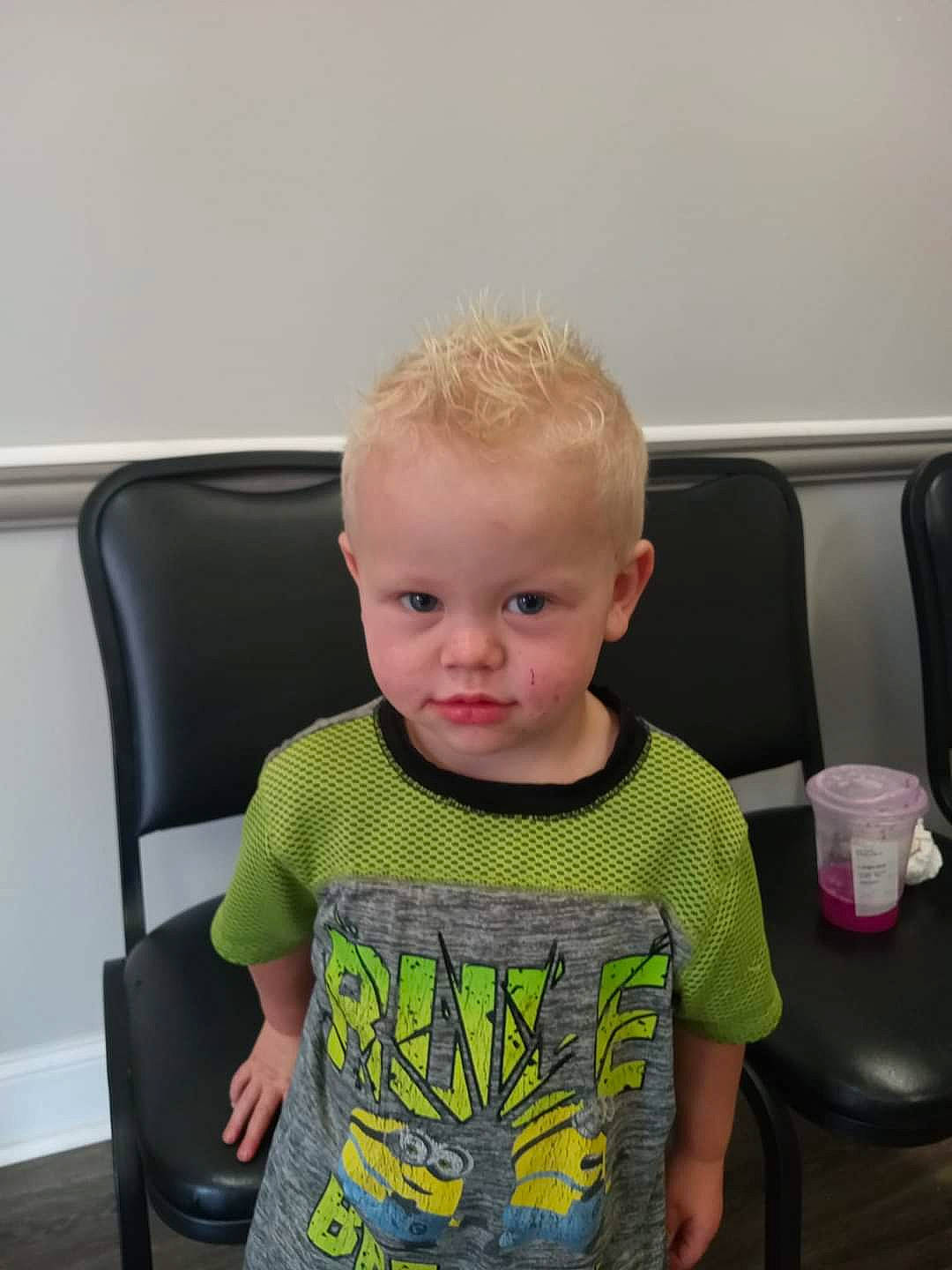 Mason joined the competition — help win amazing prizes! baby_toddler_clothing, chair, cheek, child, chin, electric_blue, eyelash, face, fun, iris, neck, person, room, shoulder, sitting, skin, sleeve, smile, t_shirt, toddler