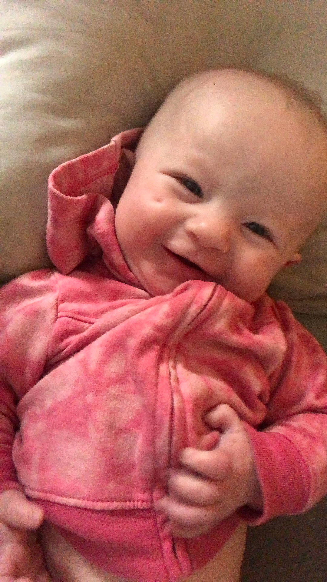 Lacey joined the competition — help win amazing prizes! baby, baby_toddler_clothing, cheek, comfort, eye, eyebrow, facial_expression, gesture, happy, head, iris, lip, mouth, nose, person, pink, product, skin, sleeve, smile