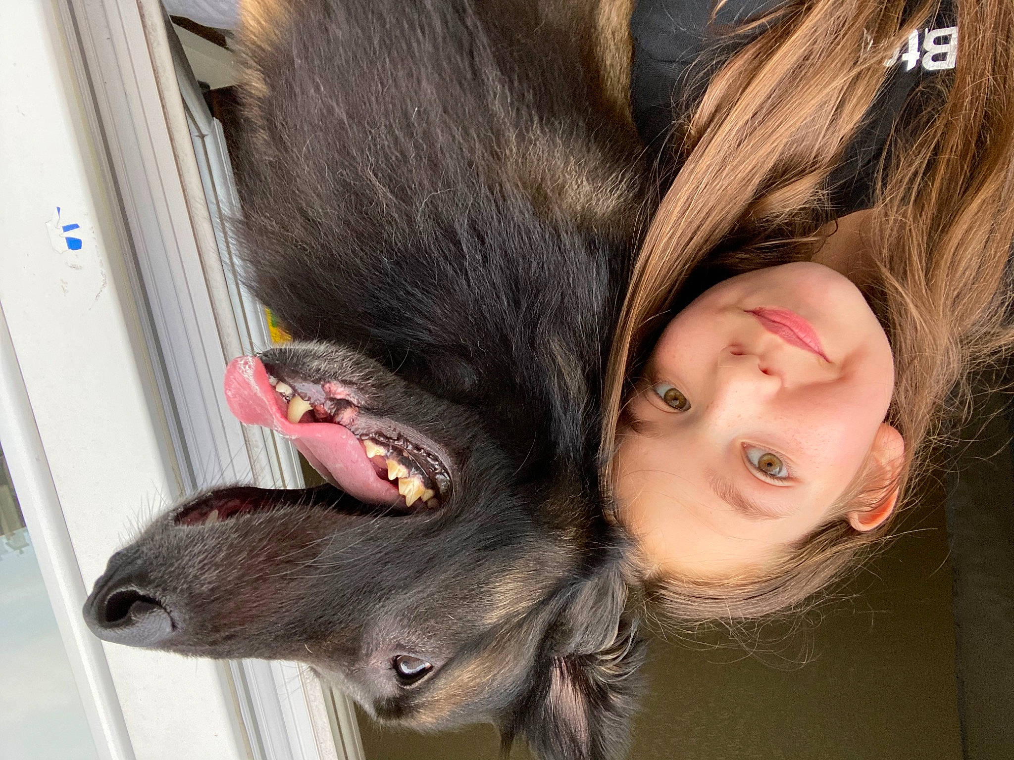 Malone participe au concours pour gagner de l'argent avec cette photo : black_hair, dog_breed, ear, eyebrow, eyelash, fawn, gesture, happy, jaw, lip, long_hair, mouth, neck, nose, selfie, skin, smile, snout, street_fashion, whiskers