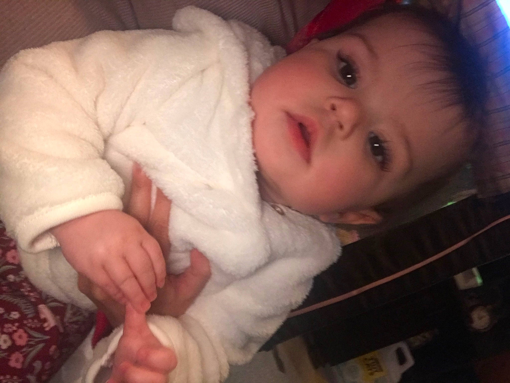 Brooklyn is registered to the contest to win money with this photo: baby, baby_toddler_clothing, cheek, child, comfort, eye, eyebrow, eyelash, finger, flash_photography, fur, human_body, iris, lip, mouth, nose, person, skin, sleeve, thumb