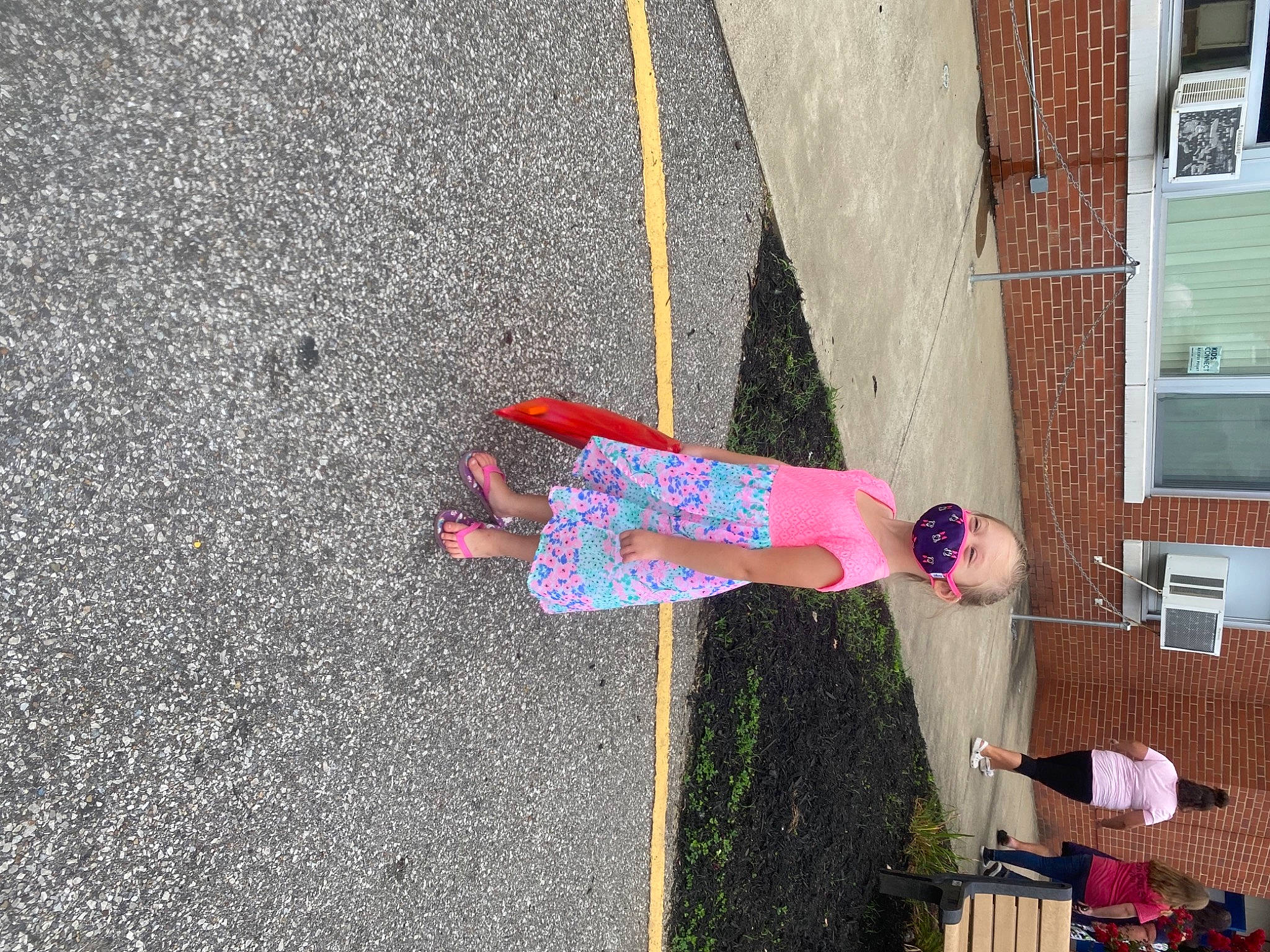 Brooklyn joined the competition — help win amazing prizes! asphalt, concrete, door, facade, fun, grass, human_leg, leisure, magenta, person, plant, recreation, road, road_surface, shadow, sidewalk, tar, thigh, tree, waist