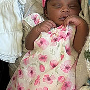 Promyse joined the competition — help win amazing prizes! baby, newborn, infant, sleeping, dress, floral, headband, bow, blanket, bedding, hand, face, eyelashes, skin, portrait, closeup, cozy, pink, soft_texture, peaceful