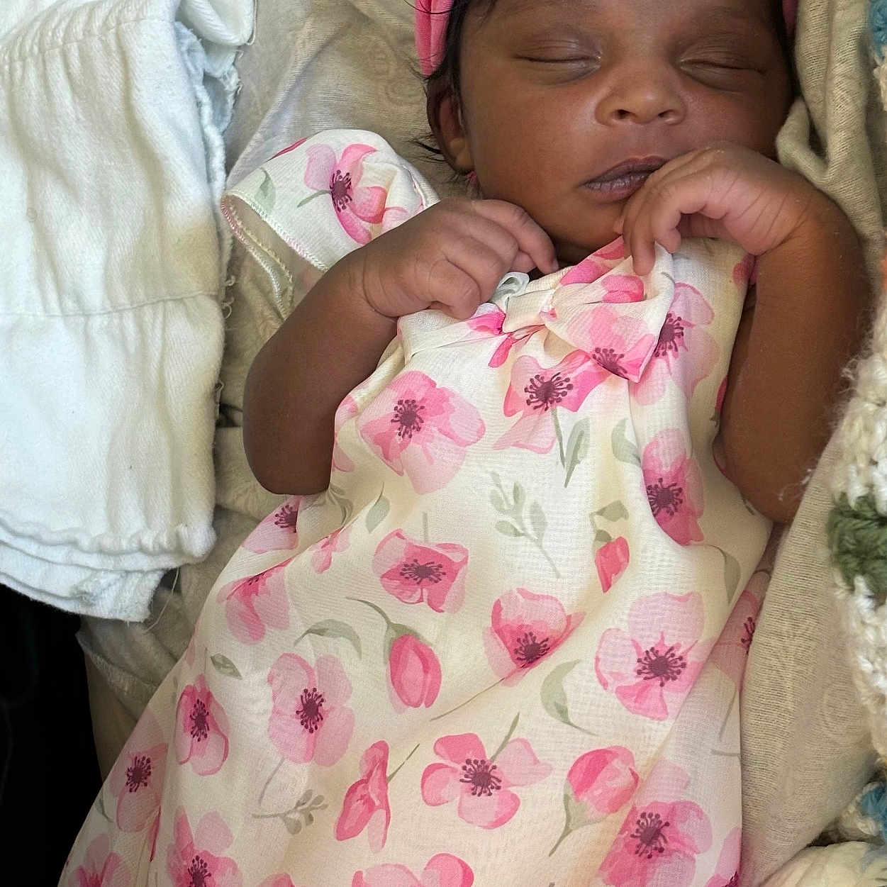 Promyse joined the competition — help win amazing prizes! baby, bedding, blanket, bow, closeup, cozy, dress, eyelashes, face, floral, hand, headband, infant, newborn, peaceful, pink, portrait, skin, sleeping, soft_texture