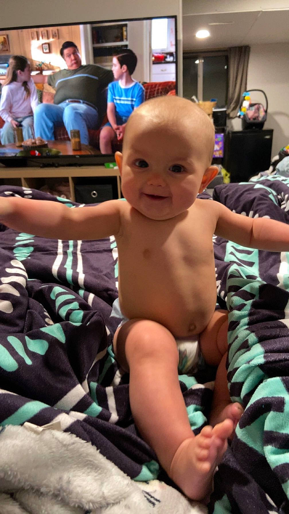 Ila joined the competition — help win amazing prizes! baby, barechested, blue, chest, child, event, finger, fun, happy, head, leisure, muscle, people, person, shorts, skin, smile, thigh, thumb, toddler
