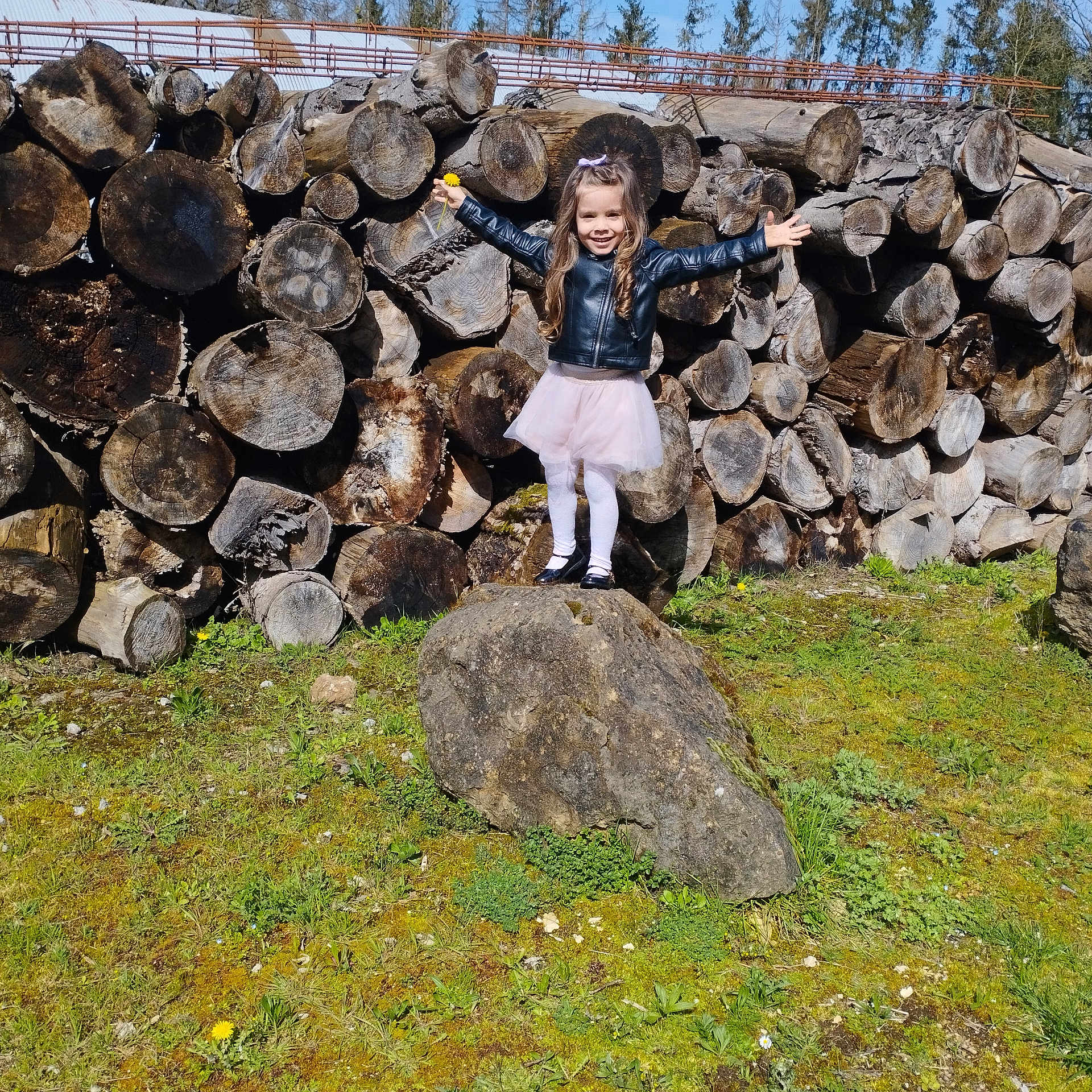 Nela participe au concours pour gagner de l'argent avec cette photo : child, clothing, coat, face, female, footwear, girl, grass, head, jacket, lumber, outdoors, person, photography, plant, portrait, rock, shoe, tree, wood