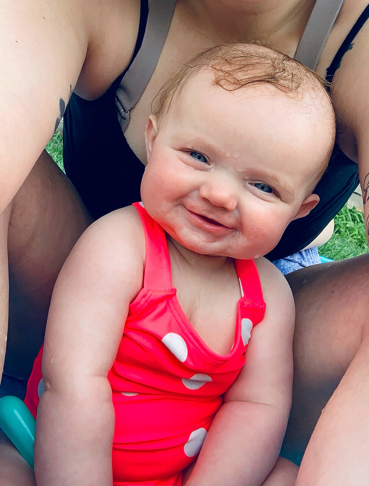 Daphne is registered to the contest to win money with this photo: arm, baby, baby_toddler_clothing, cheek, chest, eye, facial_expression, happy, human_body, joint, mouth, muscle, neck, person, product, shoulder, skin, smile, standing, thigh