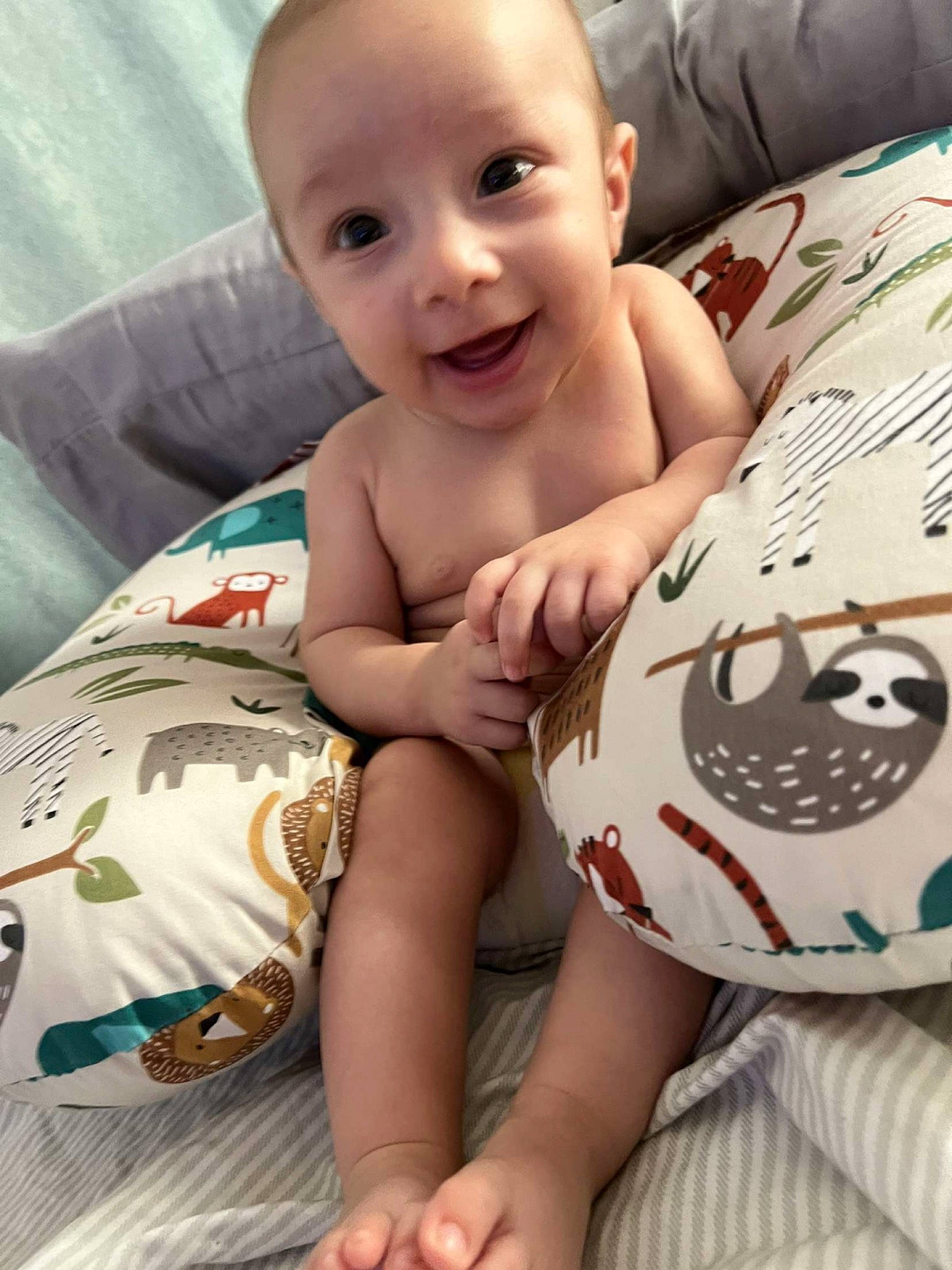 Kyran joined the competition — help win amazing prizes! baby, baby_toddler_clothing, cheek, comfort, cool, eye, facial_expression, finger, hairstyle, happy, head, iris, joy, person, product, skin, sleeve, smile, stomach, t_shirt