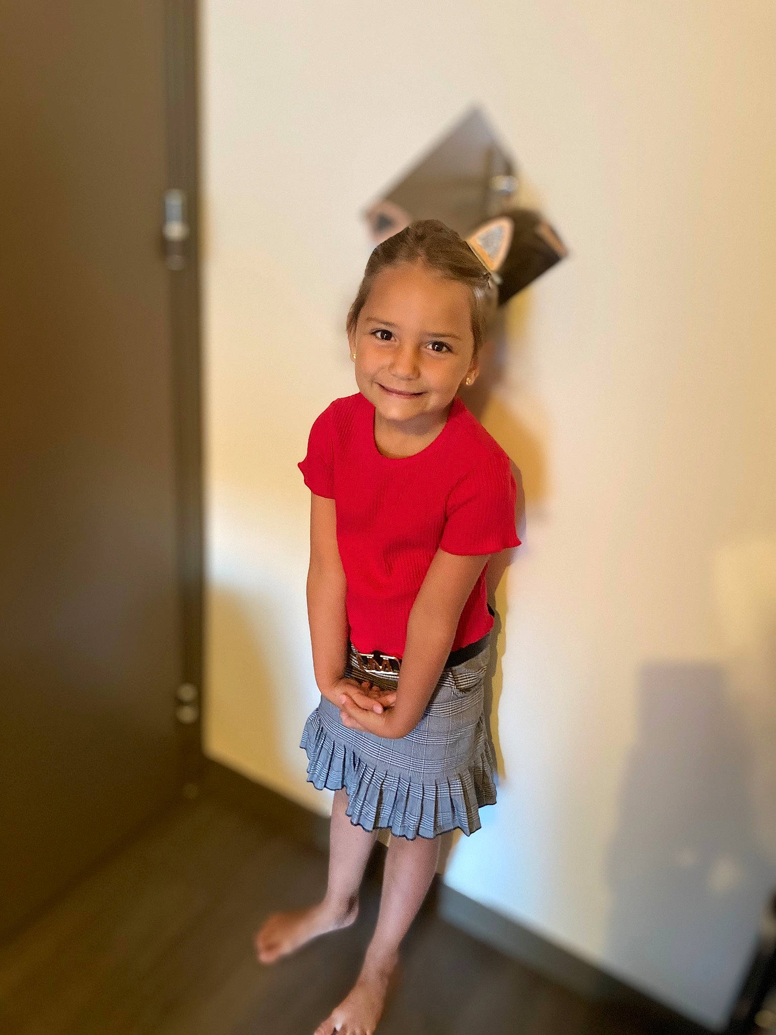 Lilya participe au concours pour gagner de l'argent avec cette photo : baby_toddler_clothing, day_dress, dress, flash_photography, floor, flooring, happy, iris, joint, joy, knee, one_piece_garment, person, shoulder, skin, sleeve, smile, standing, thigh, toddler