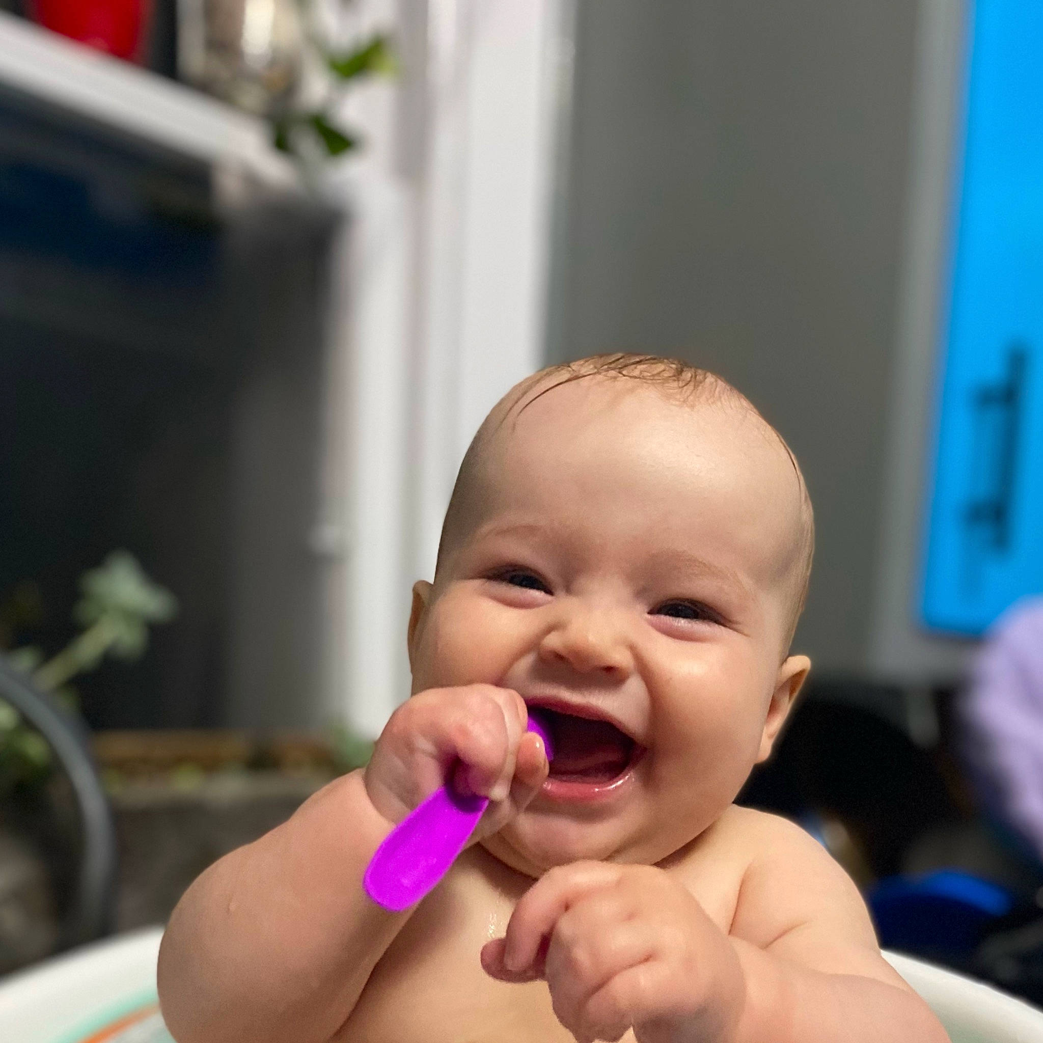 Avayah joined the competition — help win amazing prizes! baby, baby_bathing, bathing, cheek, chest, ear, eyelash, finger, gesture, happy, houseplant, human_body, lip, nose, person, plant, skin, smile, thumb, toddler