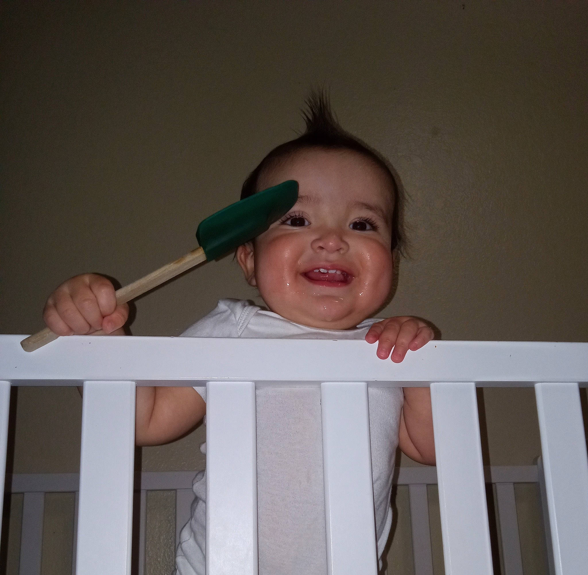 Junior is registered to the contest to win money with this photo: baby, baby_laughing, baby_products, baby_safety, baby_toddler_clothing, cheek, child, comfort, cradle, eyelash, gesture, happy, house, infant_bed, joy, nursery, person, sleeve, smile, t_shirt