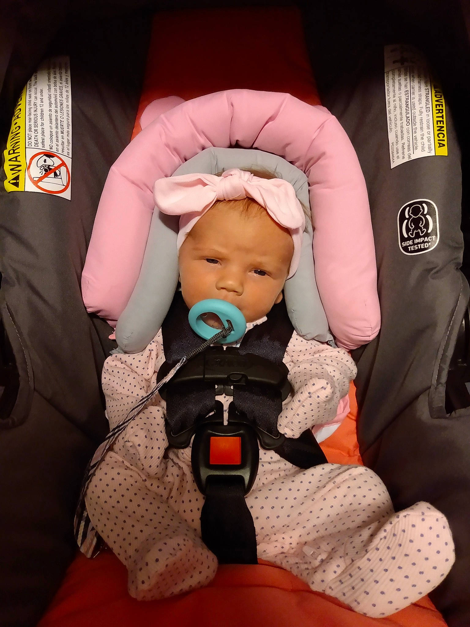 Kimber joined the competition — help win amazing prizes! auto_part, baby, baby_carriage, baby_in_car_seat, baby_products, baby_safety, baby_sleeping, baby_toddler_clothing, car_seat, car_seat_cover, carmine, child, comfort, head, person, product, seat_belt, service, sitting, thumb