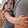 Cassiel joined the competition — help win amazing prizes! baby, child, infant, hood, held, adult, beard, portrait, close_up, indoor, family, parenting, gray_clothing, arms, hands, face, eyes, open_mouth, cuddling, photography