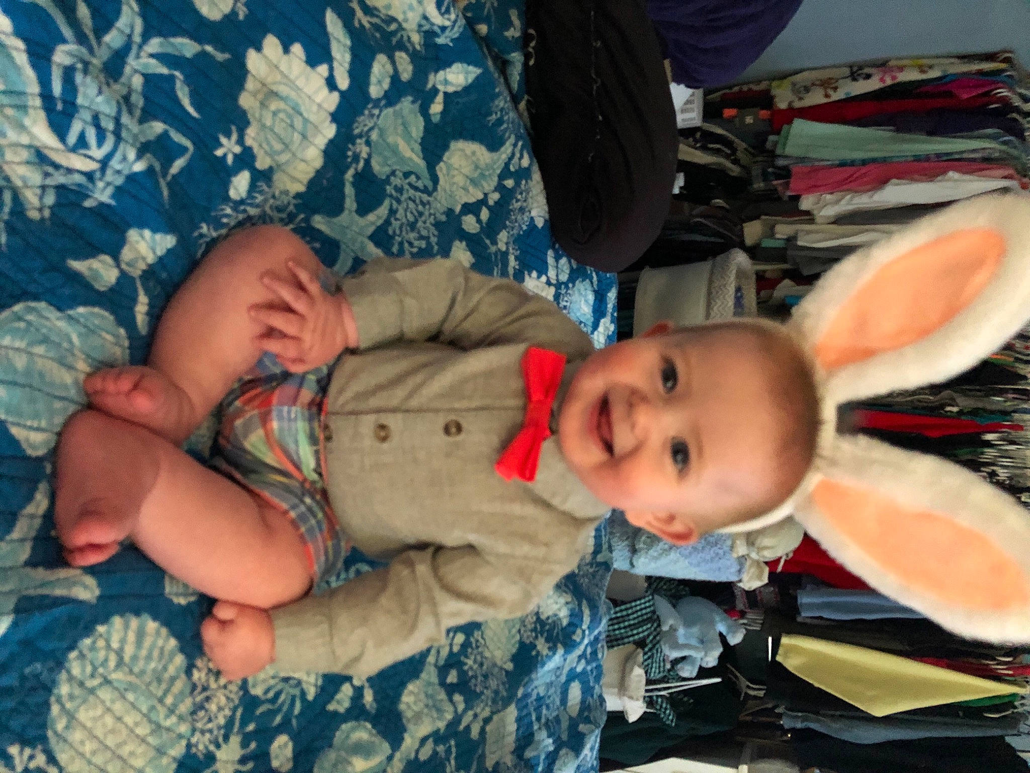 Finnegan joined the competition — help win amazing prizes! arm, baby, baby_products, baby_toddler_clothing, cheek, child, comfort, elbow, eye, finger, hand, human_body, joy, mouth, pattern, person, room, sitting, skin, smile