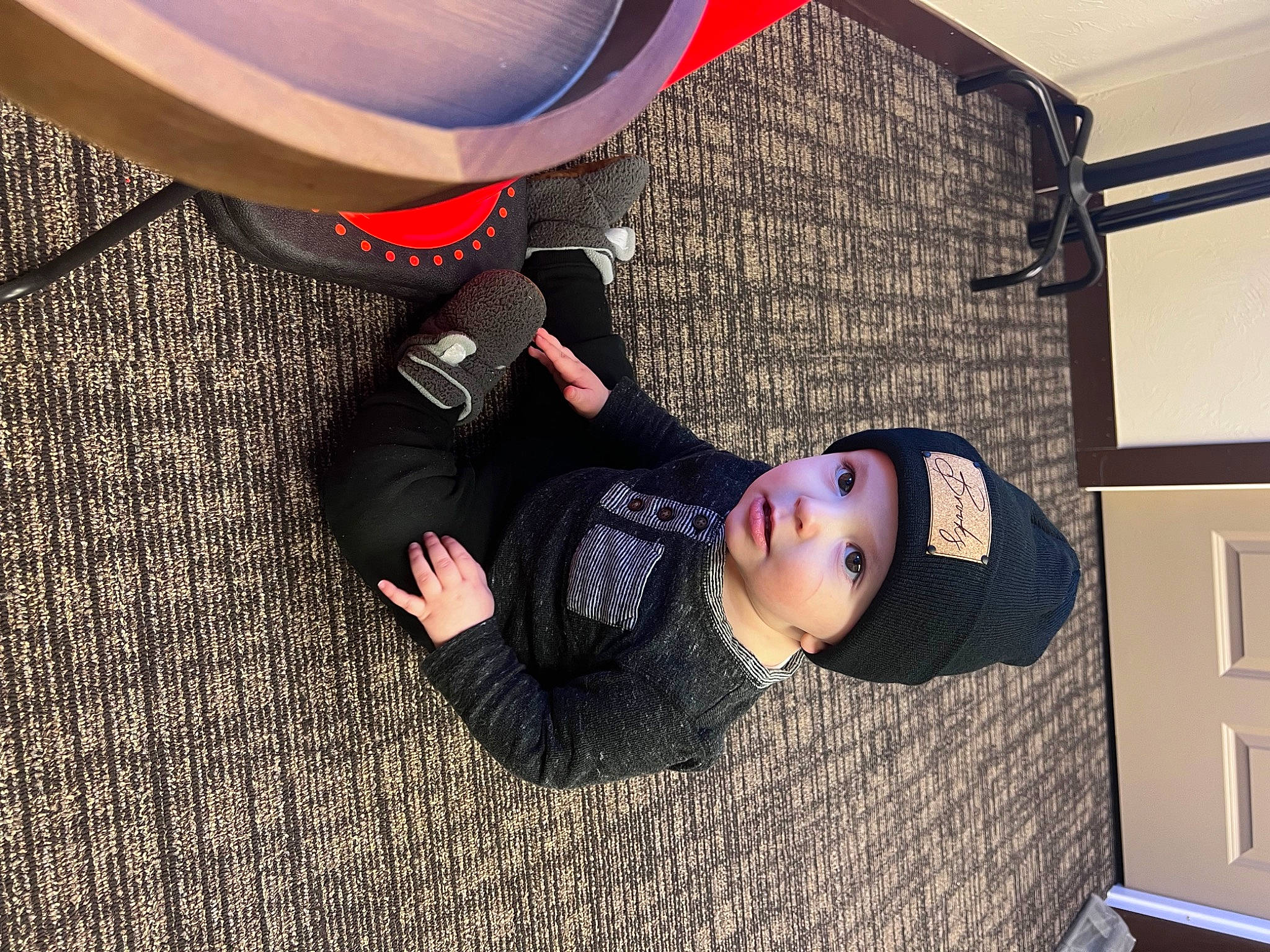 Brooks joined the competition — help win amazing prizes! audio_equipment, child, comfort, floor, flooring, fun, headwear, leisure, person, room, sitting, toddler, wood