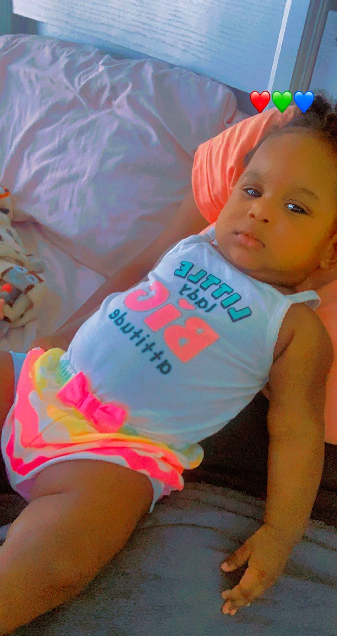 Avah Amore joined the competition — help win amazing prizes! abdomen, baby, baby_toddler_clothing, elbow, happy, human_body, human_leg, knee, leg, mouth, neck, orange, person, pink, skin, sleeve, t_shirt, textile, thigh, toddler