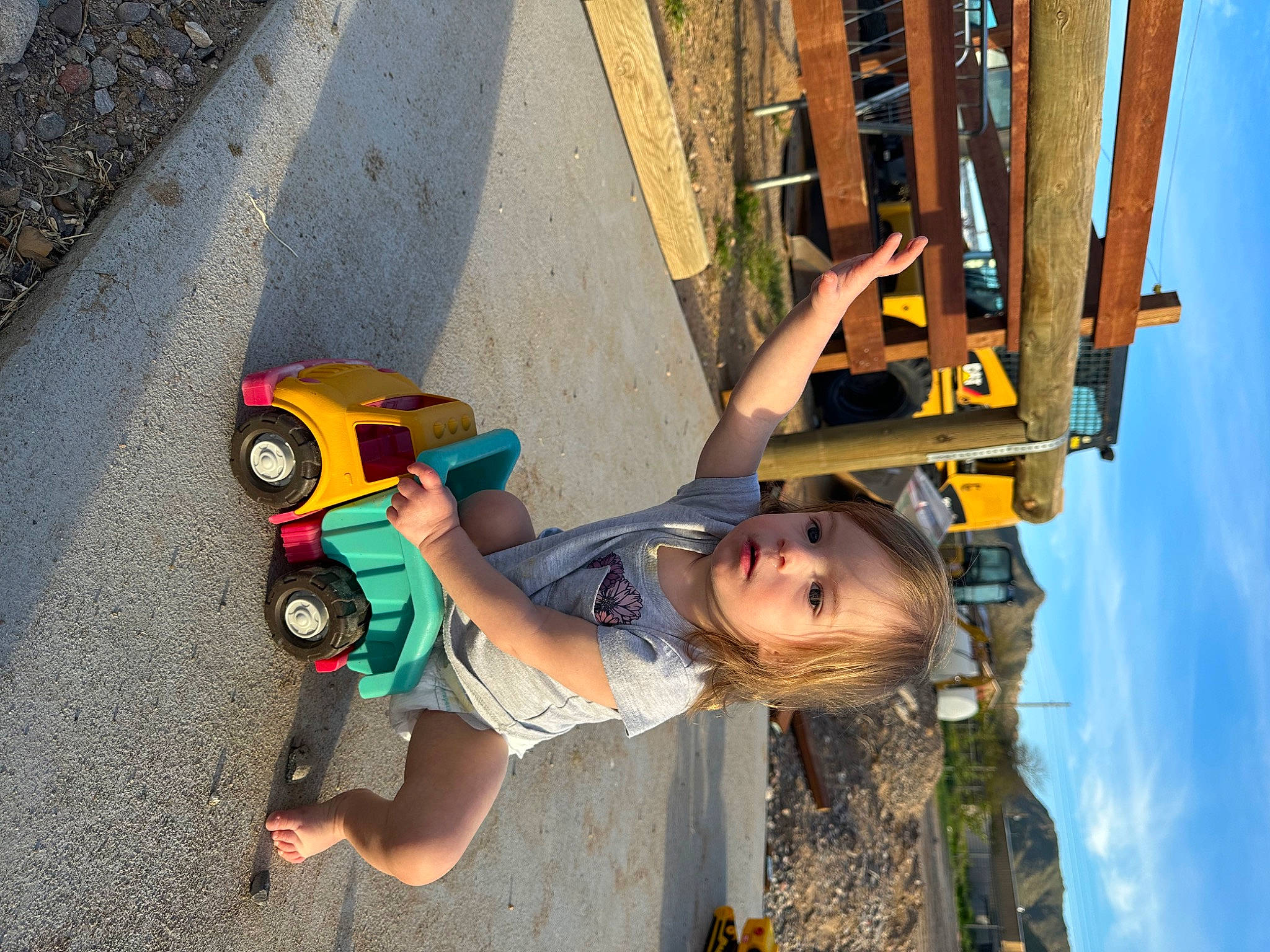 Brinleigh joined the competition — help win amazing prizes! asphalt, city, cloud, concrete, elbow, electric_blue, fun, happy, leisure, person, public_space, recreation, road, road_surface, sidewalk, sky, smile, t_shirt, toddler, toy