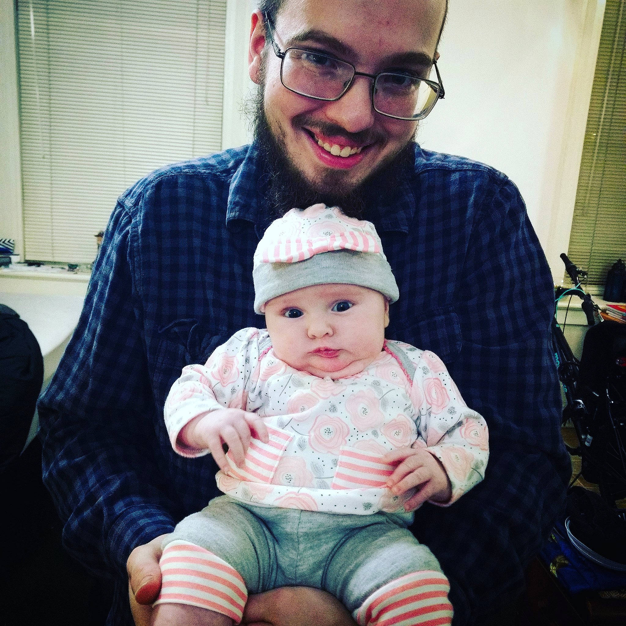 Gwendolyn is registered to the contest to win money with this photo: child, cool, daughter, day, eyewear, family, father, fun, girl, glasses, grandparent, headgear, headwear, infant, joy, people, person, product, skin, smile