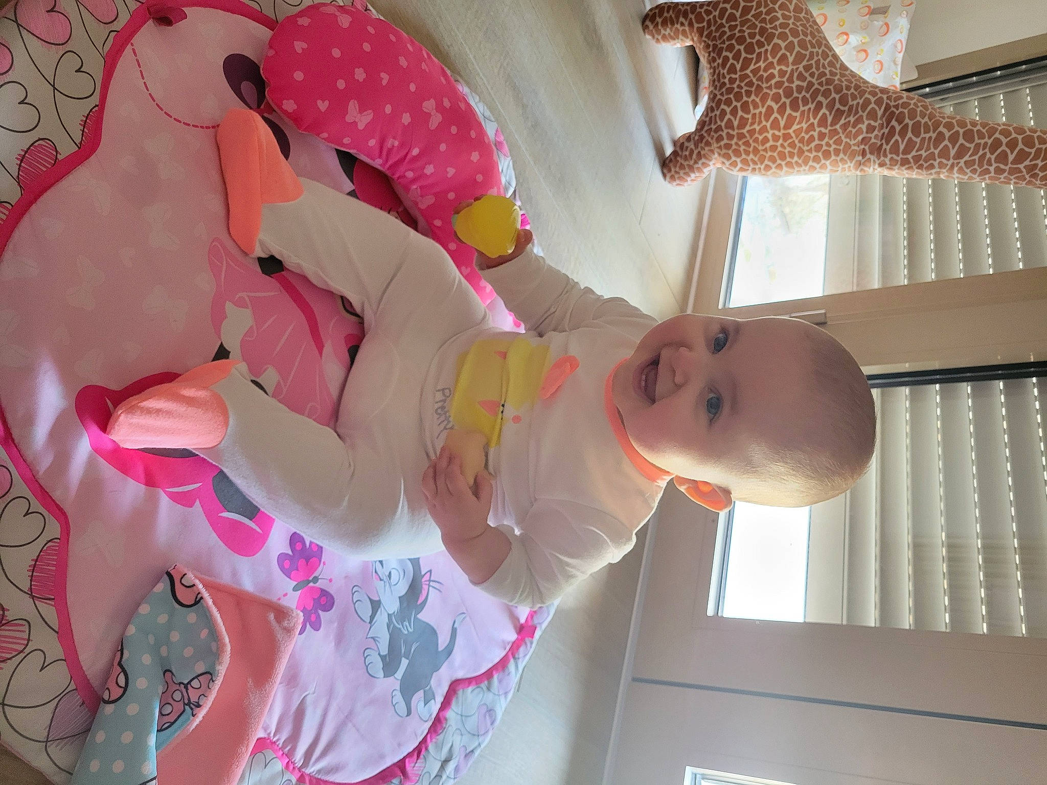 Théana participe au concours pour gagner de l'argent avec cette photo : baby, baby_products, carmine, child, comfort, human_body, human_leg, leg, magenta, person, pink, product, red, room, shelf, stuffed_toy, teddy_bear, thigh, toddler, toy