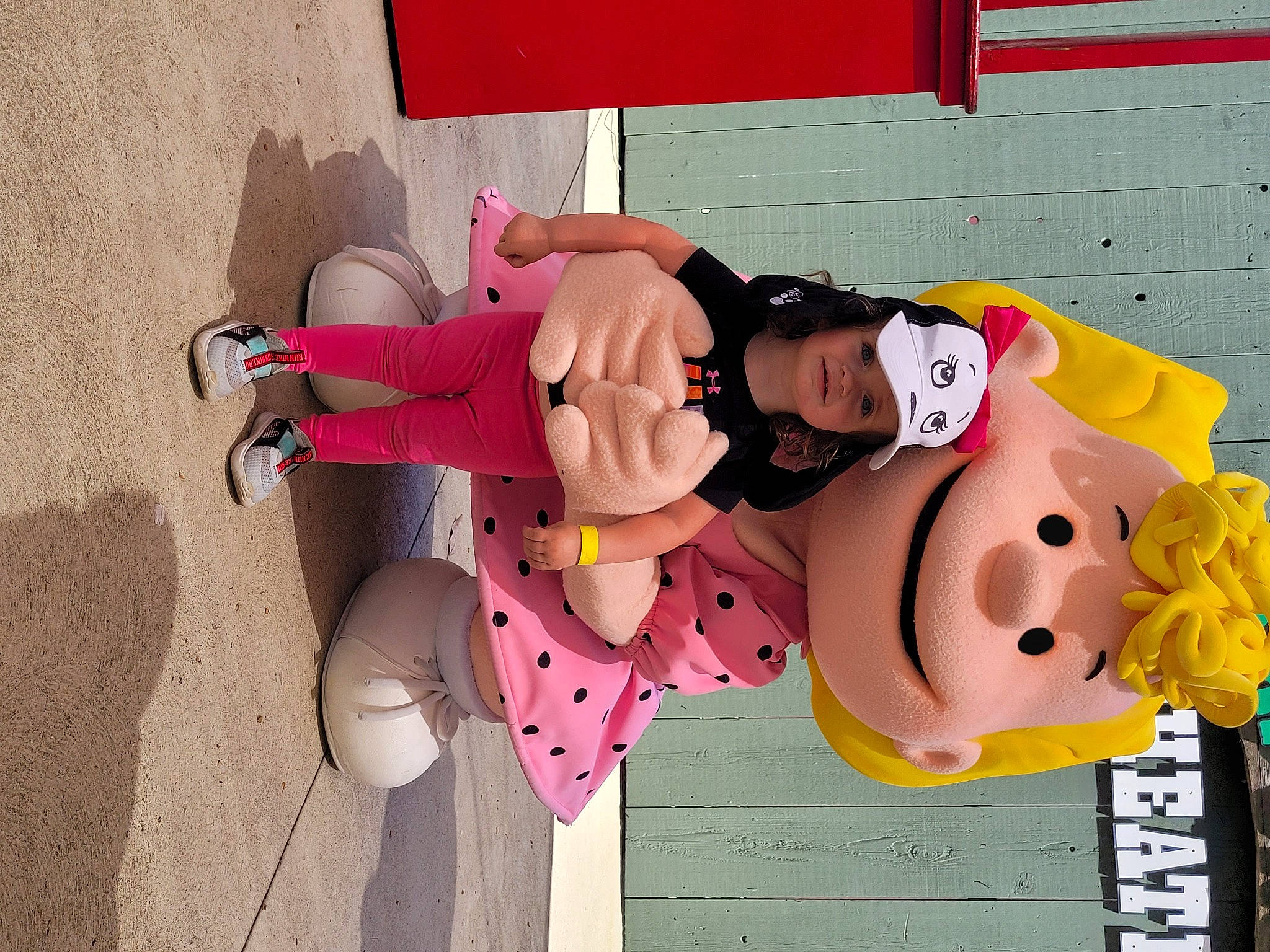 Maci is registered to the contest to win money with this photo: animation, child, costume, fun, headgear, headwear, joy, magenta, person, pink, recreation, stuffed_toy, thigh, toy