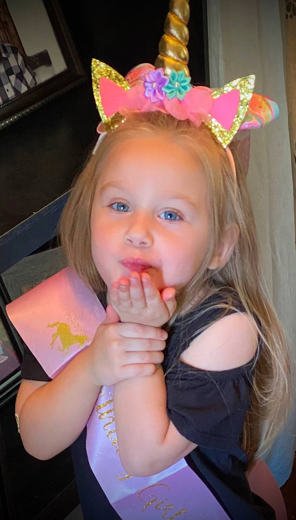 Norah joined the competition — help win amazing prizes! arm, birthday, child, costume_hat, ear, event, eyelash, fashion_accessory, fun, hair_accessory, happy, headband, headpiece, jewellery, party, party_hat, party_supply, person, pink, tableware