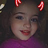 Macelynn joined the competition — help win amazing prizes! child, portrait, selfie, face, smiling, indoors, close_up, devil_horns, filter, purple_shirt, dark_lighting, young, looking_at_camera, curly_hair, headshot, digital_effect, cozy, casual, photography, person