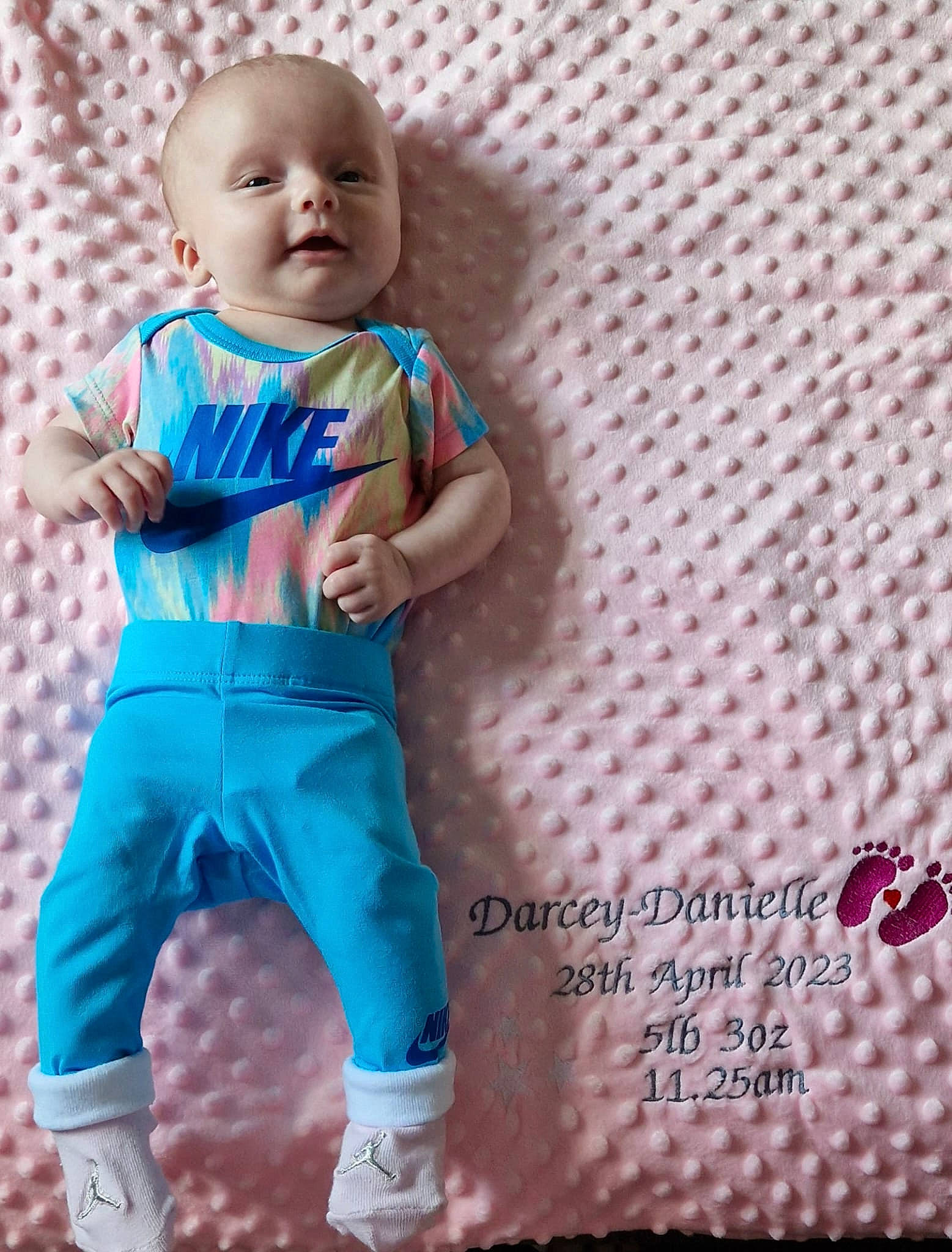 Darcey joined the competition — help win amazing prizes! abdomen, baby, baby_products, baby_toddler_clothing, baby_toys, doll, electric_blue, font, happy, magenta, nail, pattern, person, pink, sleeve, t_shirt, textile, thumb, toddler, toy
