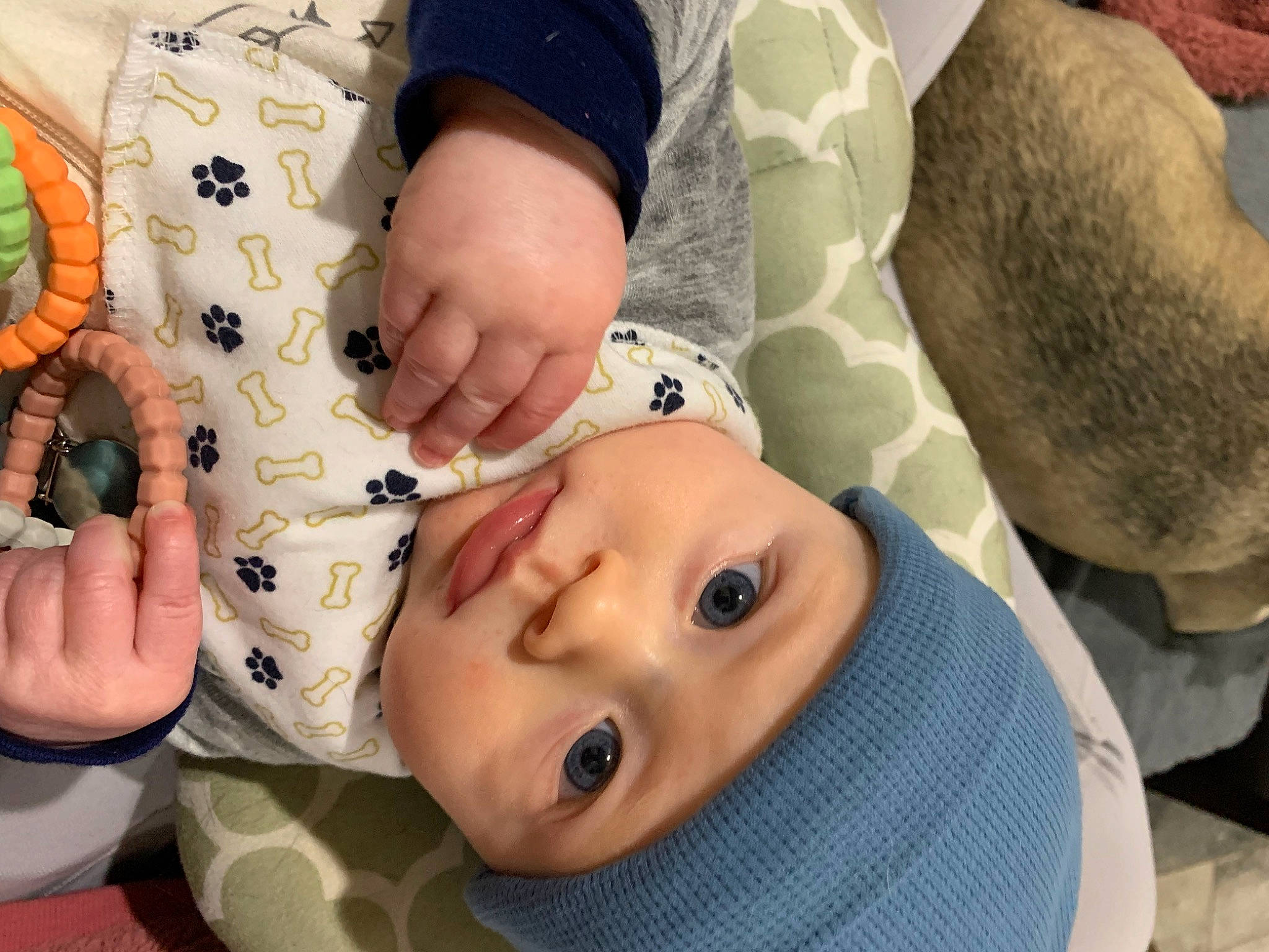 Dean is registered to the contest to win money with this photo: baby, cheek, child, comfort, comfort_food, eyelash, finger, gesture, happy, headwear, mouth, nail, nose, organ, pattern, person, skin, textile, thumb, toddler