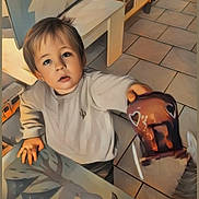 Axel a rejoint le concours — aidez-le/la à gagner de superbes lots ! acorn, animal, boot, cartoon, child, clothing, curious, floor, furniture, indoor, kitchen, person, playmat, playroom, poster, small_child, table, tile_floor, toddler, toy